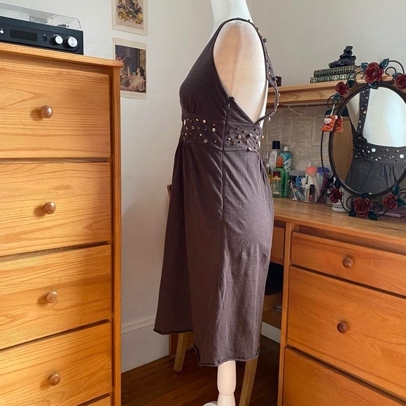 Dark Brown Fairy Grunge Boho Mini Midi Beaded Babydoll Dress - Picture 3 of 4